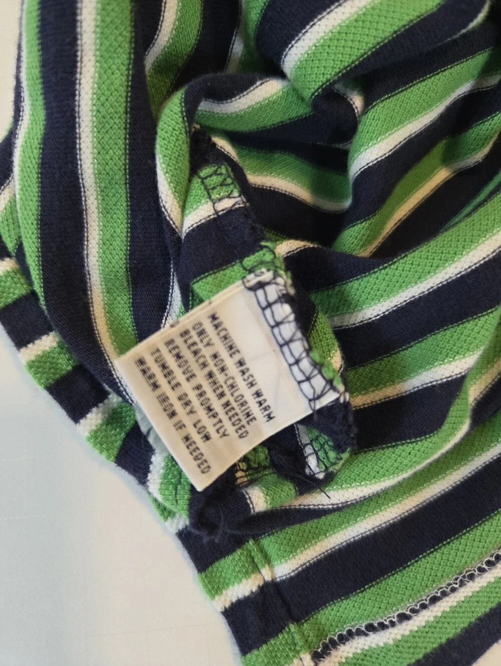 Vintage Polo Green & Navy w/ Orange Logo Striped Men's XL Polo Shirt